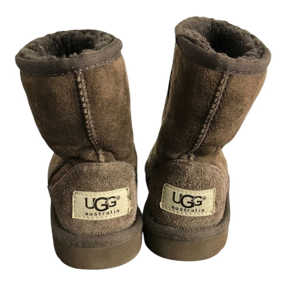 UGG Australia Boots Girls US9 Dark Brown Leather‎ Suede Sheepskin Pull-On